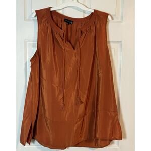 Ryan Wythe Women's Orange Sleeveless Blouse, Tassels, Polyester, 2X